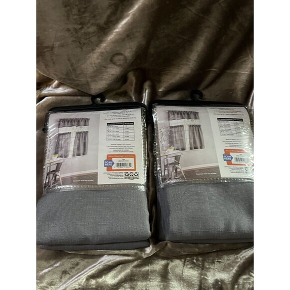 rod pocket valance 56"x 14 & 2 tiers 28" x 36" each small window 3pc set grayX2 - Picture 4 of 9